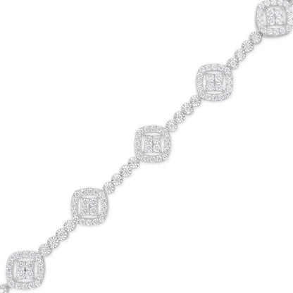 Pulsera de eslabones cuadrados con halo de diamantes de plata de ley .925 de 3.0 ct (color I-J, claridad I3) - 7.25"