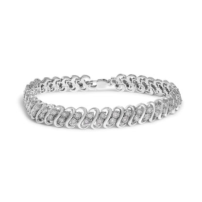Pulsera de eslabones en forma de S de doble fila con diamantes de 1/2 quilate en plata de ley .925 (color I-J, claridad I2-I3) - 7.5 pulgadas