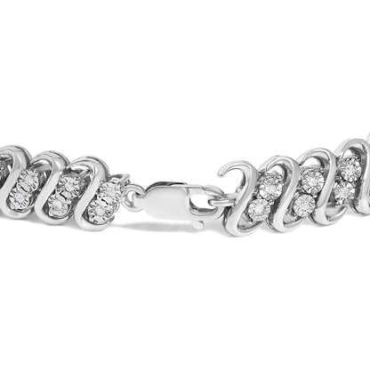 Pulsera de eslabones en forma de S de doble fila con diamantes de 1/2 quilate en plata de ley .925 (color I-J, claridad I2-I3) - 7.5 pulgadas