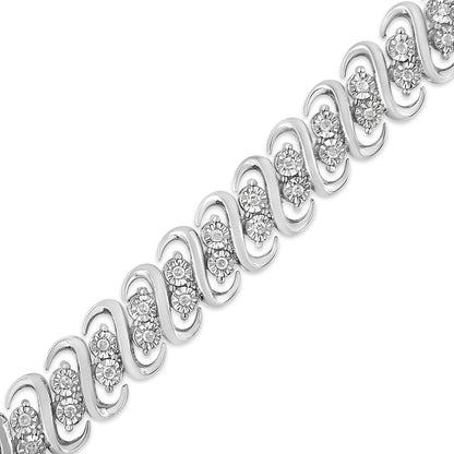 Pulsera de eslabones en forma de S de doble fila con diamantes de 1/2 quilate en plata de ley .925 (color I-J, claridad I2-I3) - 7.5 pulgadas