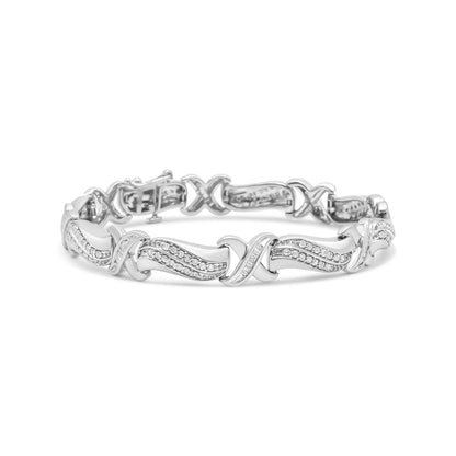 Pulsera de tenis con eslabones ondulados y en X de plata de ley .925 con diamantes de 1.75 quilates en total (color I-J, claridad I3) - 7"