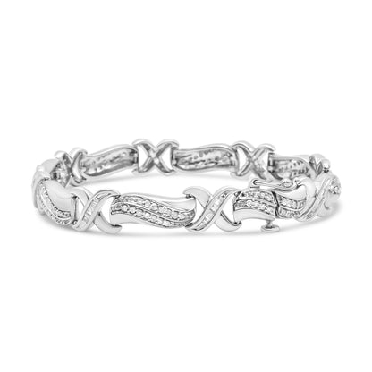 Pulsera de tenis con eslabones ondulados y en X de plata de ley .925 con diamantes de 1.75 quilates en total (color I-J, claridad I3) - 7"