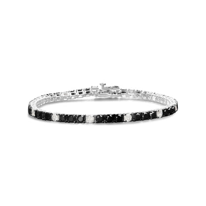 Pulsera de tenis de plata de ley .925 con diamantes negros y blancos de 3.0 quilates (color I-J, claridad I2-I3) - 7.25 pulgadas