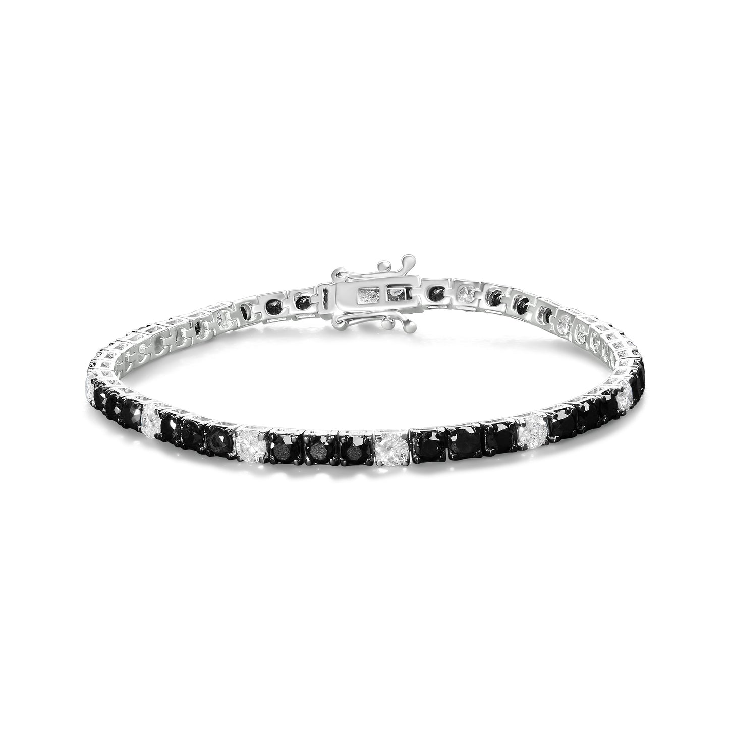 Pulsera de tenis de plata de ley .925 con diamantes negros y blancos de 3.0 quilates (color I-J, claridad I2-I3) - 7.25 pulgadas