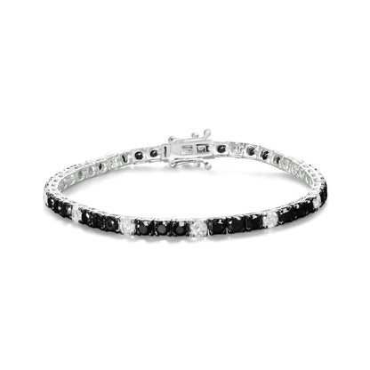 Pulsera de tenis de plata de ley .925 con diamantes negros y blancos de 3.0 quilates (color I-J, claridad I2-I3) - 7.25 pulgadas