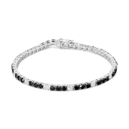 Pulsera de tenis de plata de ley .925 con diamantes negros y blancos de 3.0 quilates (color I-J, claridad I2-I3) - 7.25 pulgadas