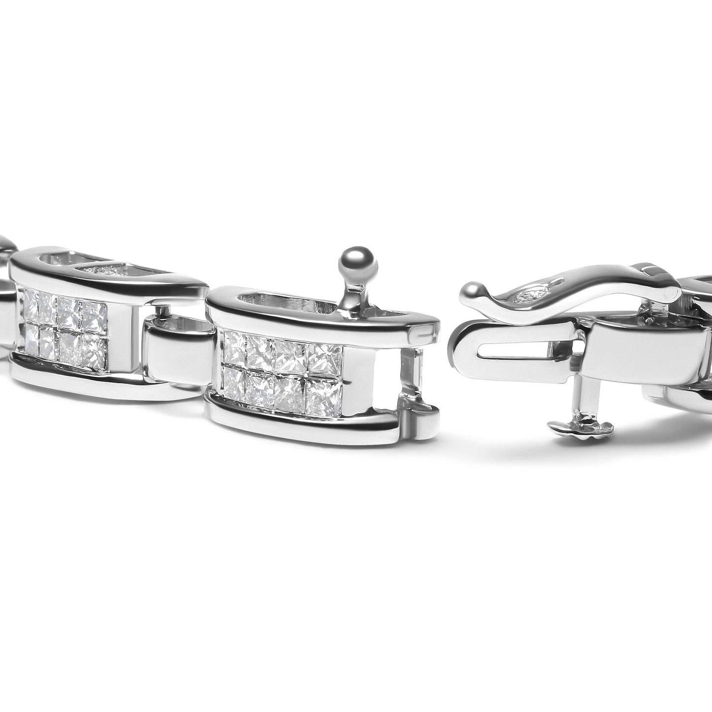 Pulsera de tenis de oro blanco de 14 quilates de 3.0 quilates con diamantes de talla princesa con engaste invisible y broche de 7.25" (Color I-J, Claridad I1-I2)