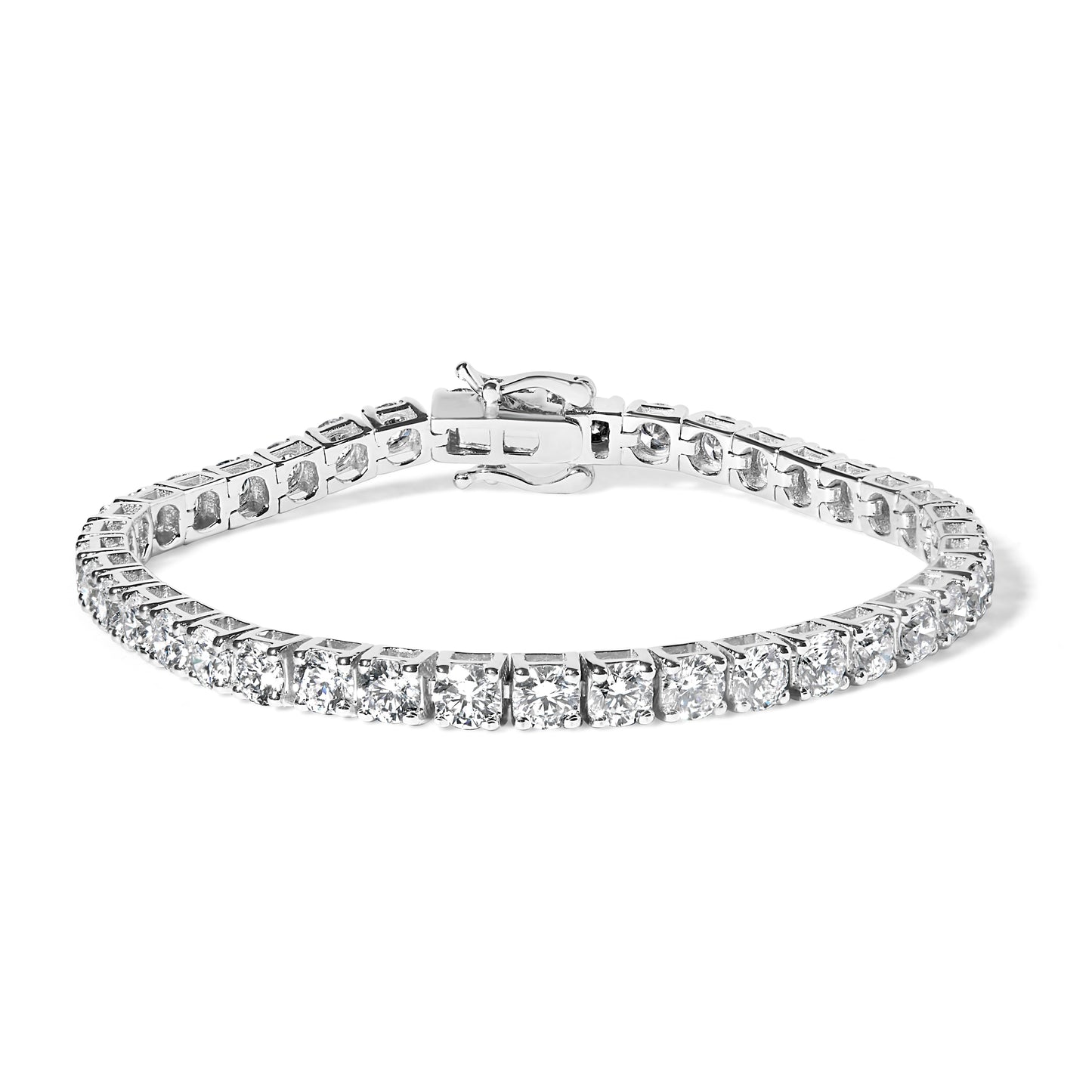 Pulsera clásica de tenis en oro blanco de 14K con diamantes redondos cultivados en laboratorio de 2,00 Cttw engarzados (color F-G, claridad VS2-SI1) - 7.25"