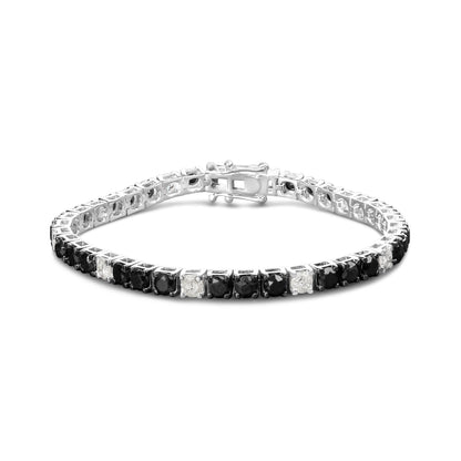 Pulsera de tenis de plata de ley .925 con diamantes negros y blancos de 3.0 quilates (color I-J, claridad I2-I3) - 7.25 pulgadas