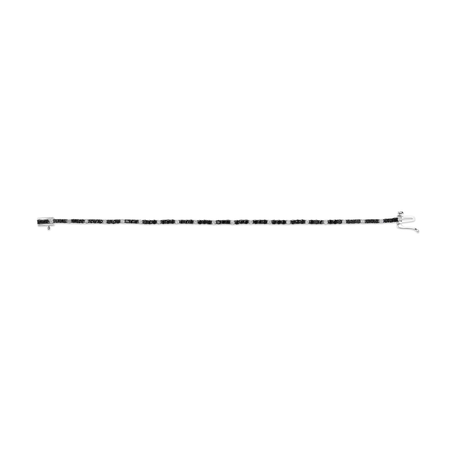 Pulsera de tenis de plata de ley .925 con diamantes negros y blancos de 3.0 quilates (color I-J, claridad I2-I3) - 7.25 pulgadas
