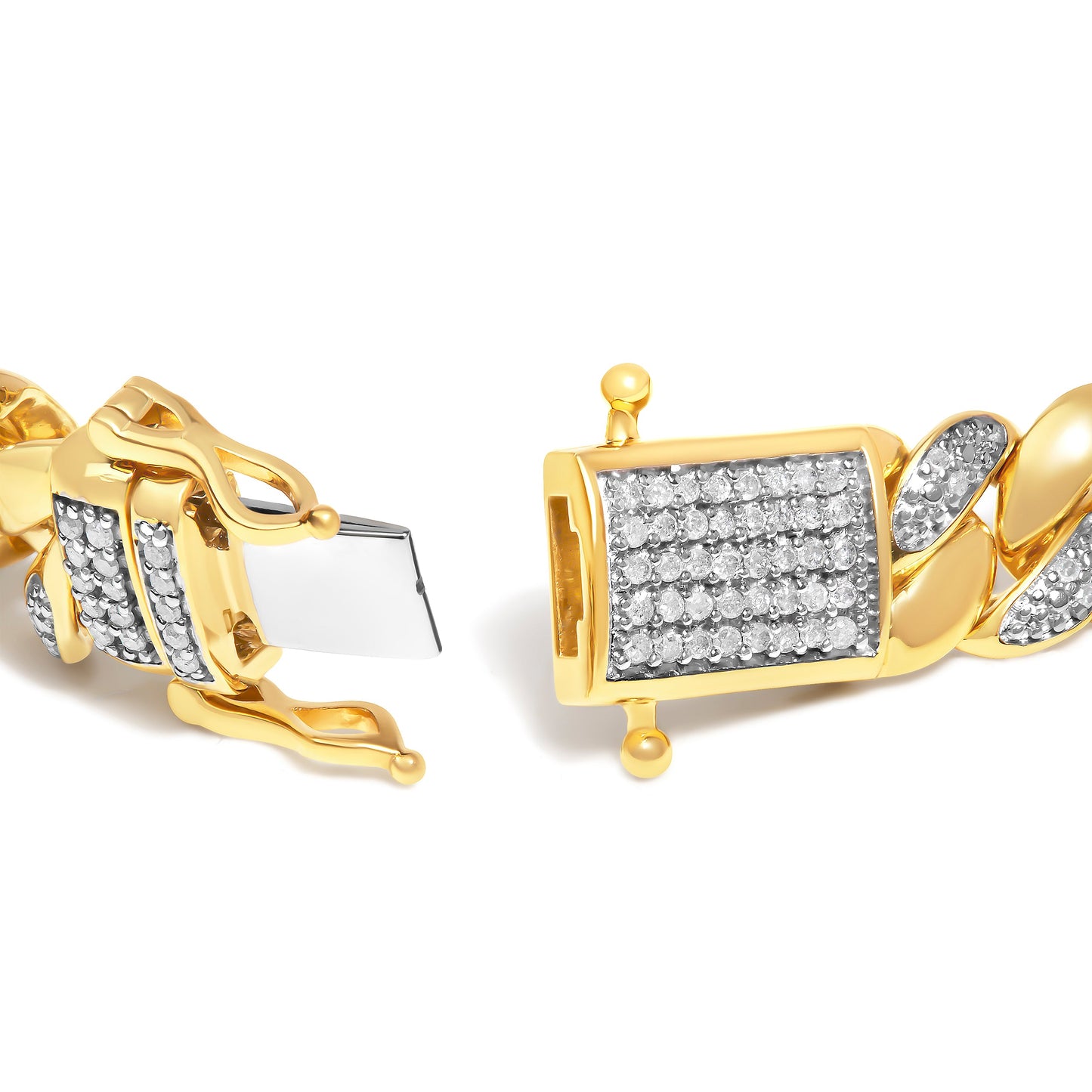 Pulsera cubana de oro amarillo de 14K chapado en plata de ley .925 con diamante de 0,37 quilates (color I-J, claridad I3) - 7,25"