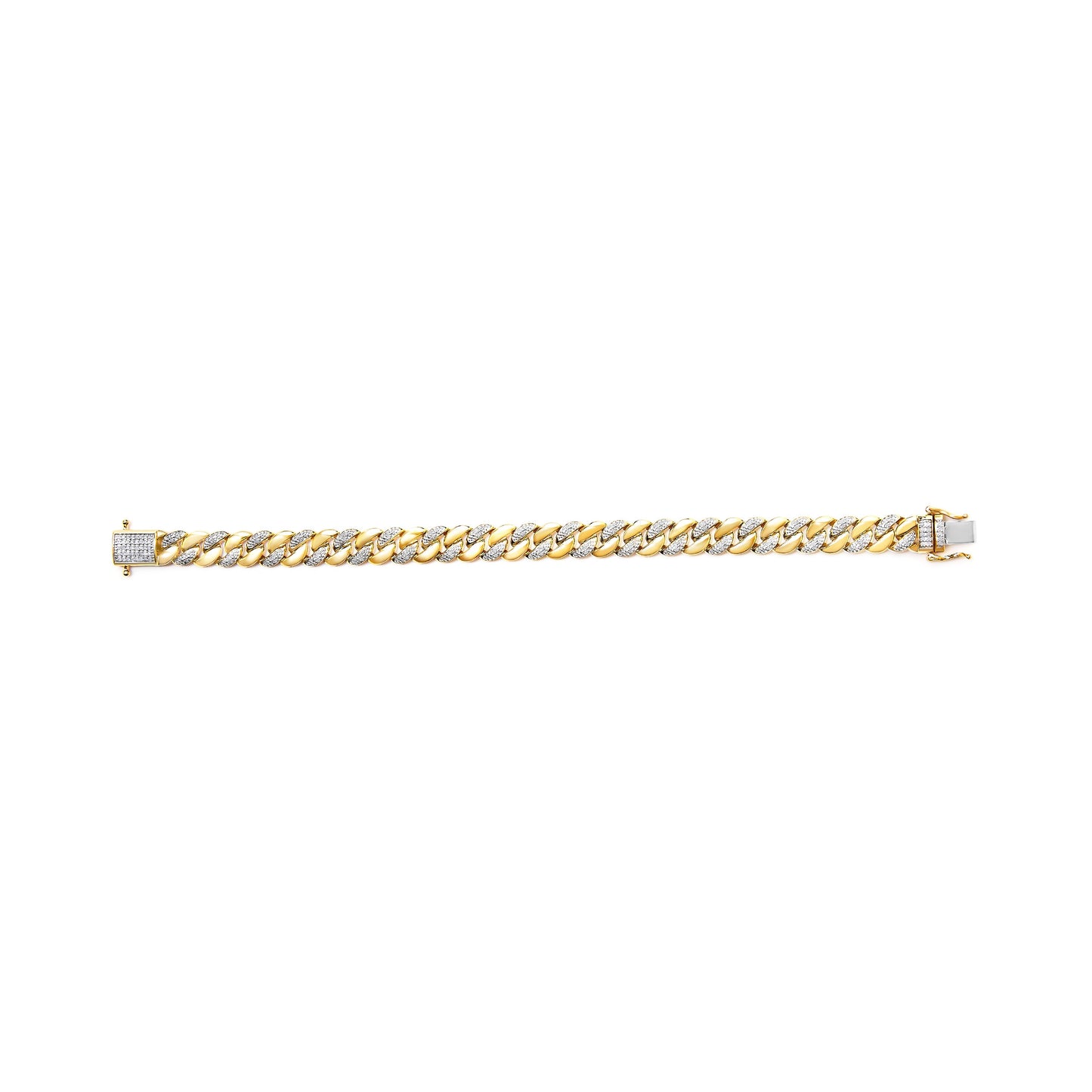 Pulsera cubana de oro amarillo de 14K chapado en plata de ley .925 con diamante de 0,37 quilates (color I-J, claridad I3) - 7,25"