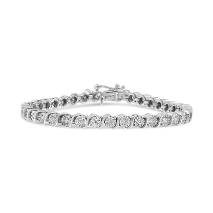 Pulsera de tenis de oro blanco de 14 quilates con diamantes cultivados en laboratorio de 1,00 quilates, placa milagrosa redonda y eslabón en "S" (color F-G, claridad VS2-SI1) 7"