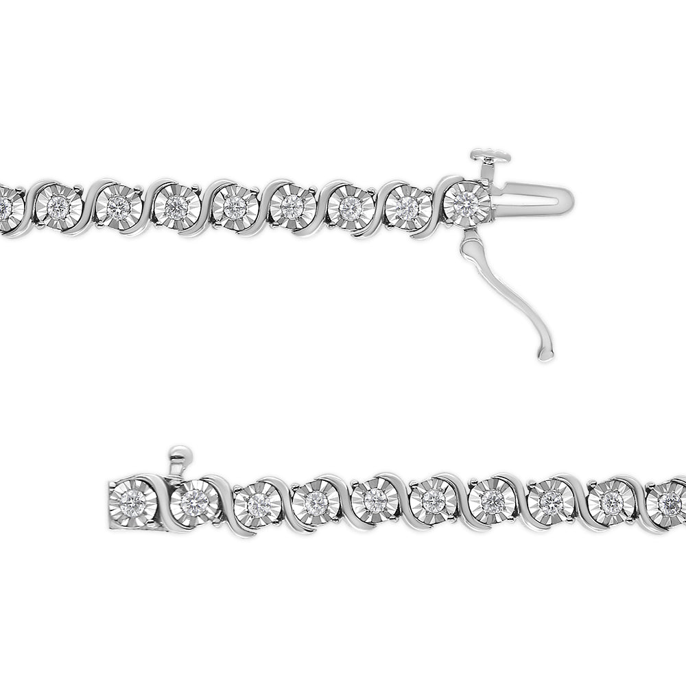 Pulsera de tenis de oro blanco de 14 quilates con diamantes cultivados en laboratorio de 1,00 quilates, placa milagrosa redonda y eslabón en "S" (color F-G, claridad VS2-SI1) 7"