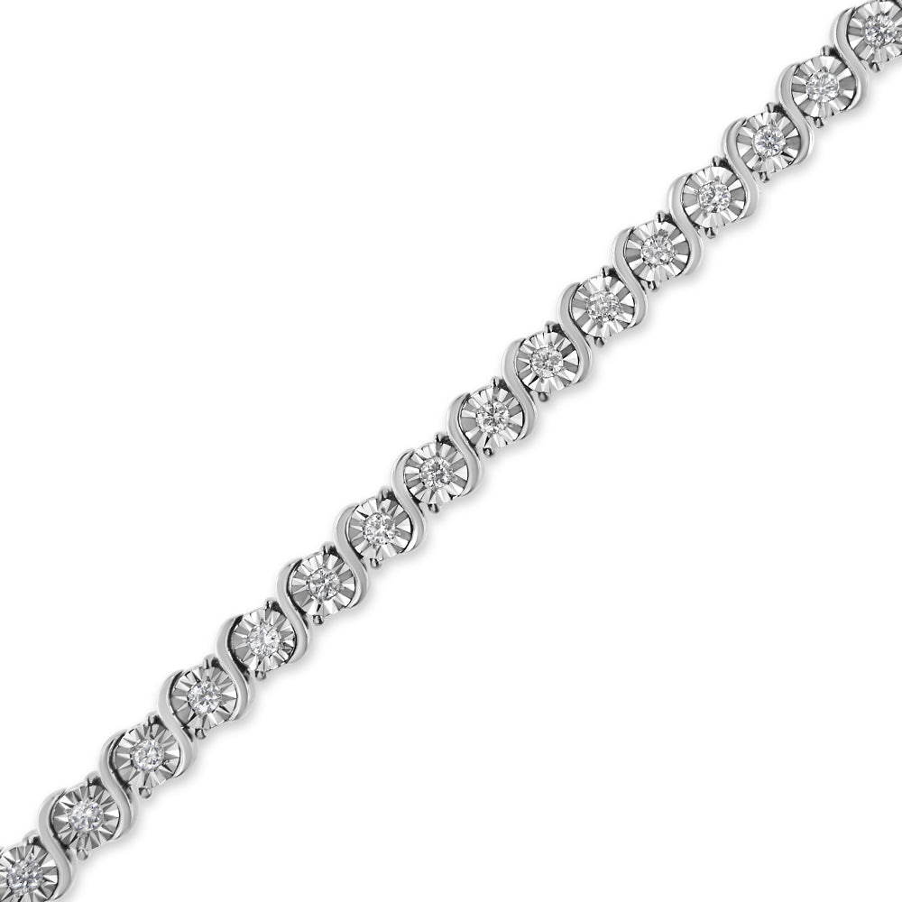 Pulsera de tenis de oro blanco de 14 quilates con diamantes cultivados en laboratorio de 1,00 quilates, placa milagrosa redonda y eslabón en "S" (color F-G, claridad VS2-SI1) 7"