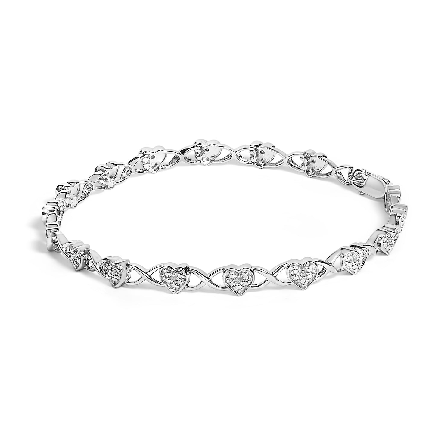 Pulsera de eslabones en forma de corazón de plata de ley 925 con acento de diamante (color I-J, claridad I3) - 7.25"