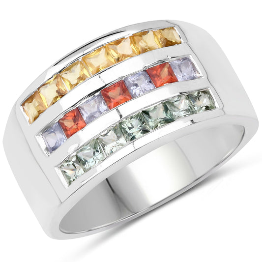 Anillo de plata de ley .925 con zafiros múltiples auténticos de 1,69 quilates