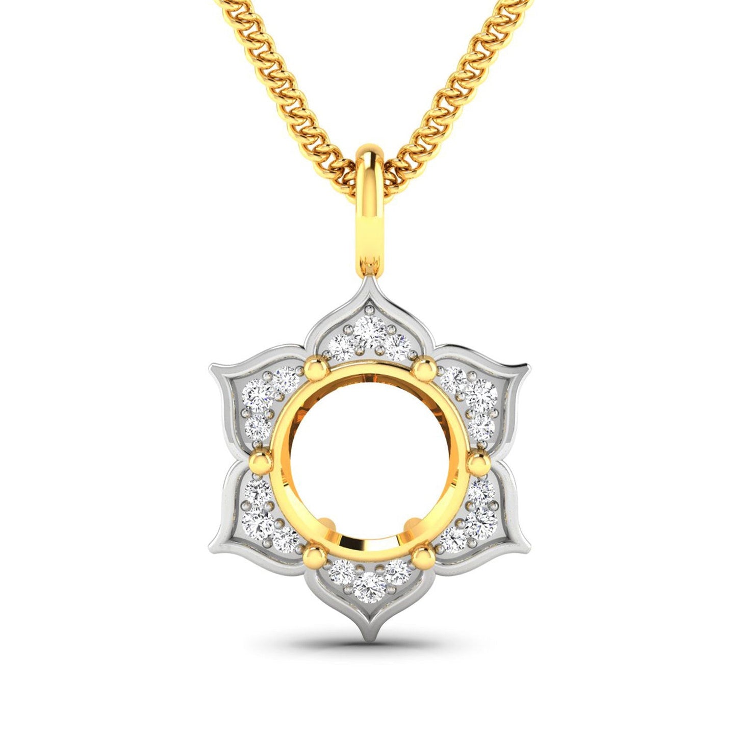 Colgante semimontado de oro amarillo de 14K con diamante blanco genuino de 0,14 quilates - para gema redonda de 8,00 mm