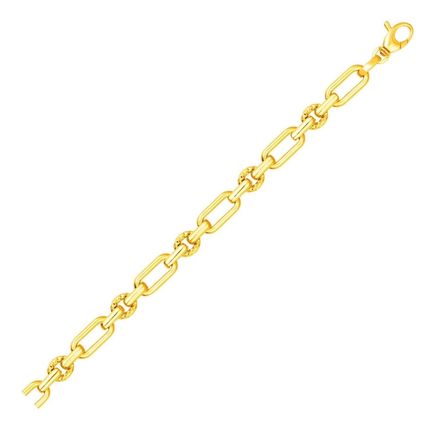 Pulsera de Eslabones Pulidos y Texturizados de Oro Amarillo de 14k