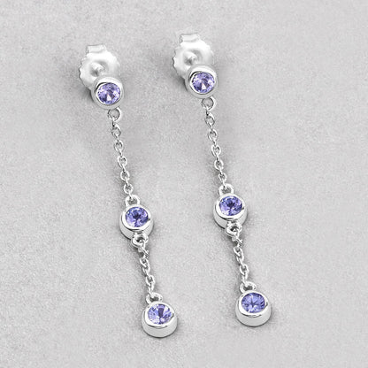 Pendientes de plata de ley .925 con tanzanita genuina de 0,60 quilates