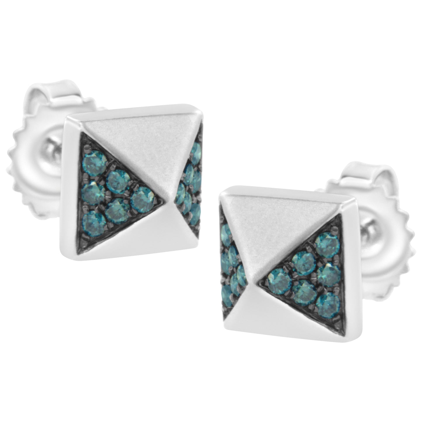 Pendientes de botón de oro blanco de 14 quilates con diamantes azules tratados de 1/4 quilates de peso total (Color azul, Claridad SI1-SI2)