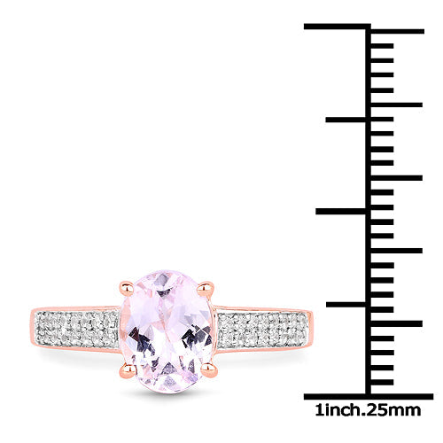 Anillo de plata de ley .925 chapado en oro rosa de 14 quilates, con kunzita genuina de 2,91 quilates y circonita blanca