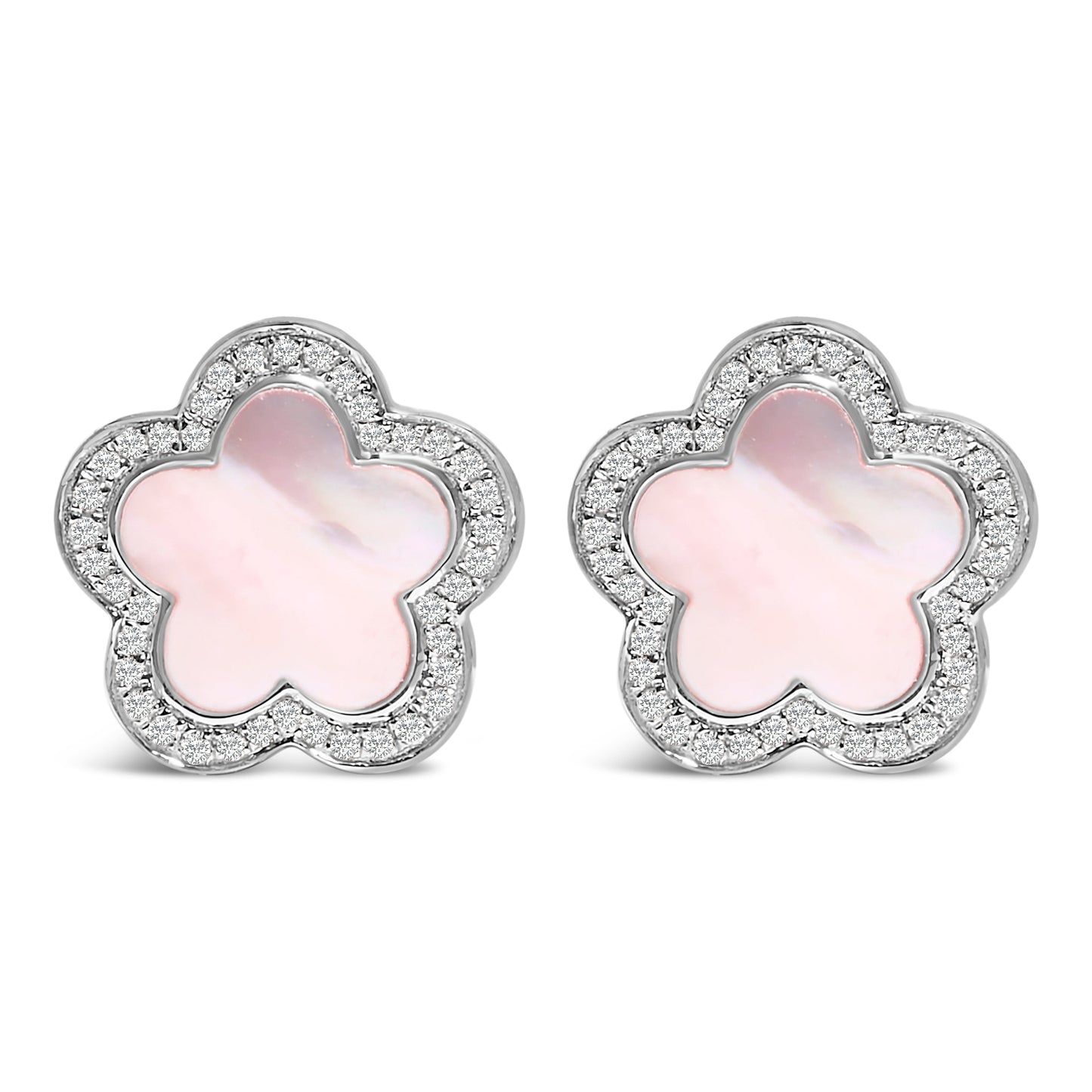 Pendientes de estrella de oro blanco de 14K con nácar y halo de diamantes de 1/5 Cttw