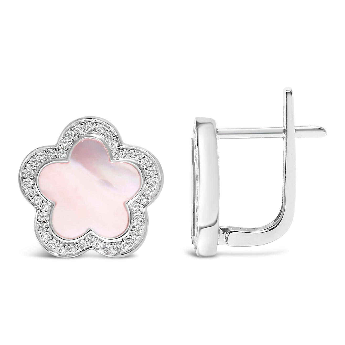 Pendientes de estrella de oro blanco de 14K con nácar y halo de diamantes de 1/5 Cttw