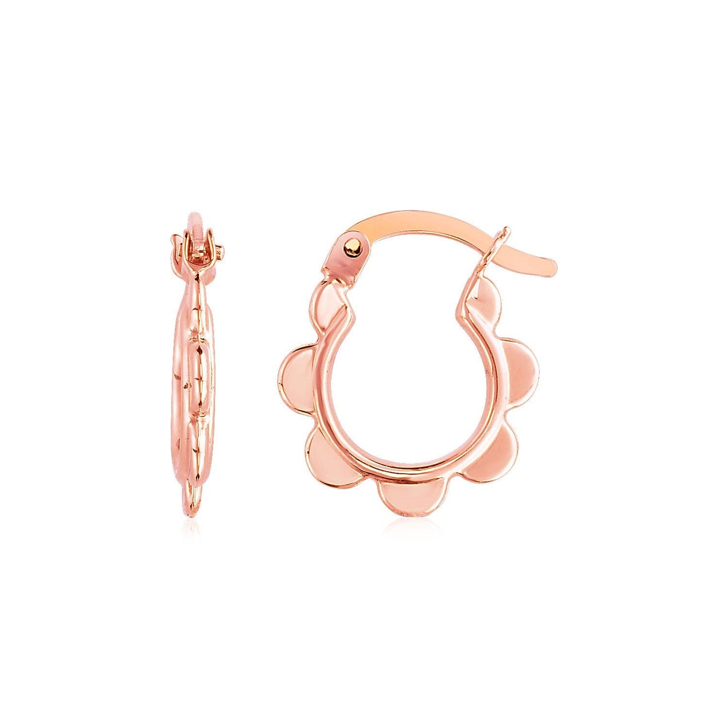 Pendientes de aro festoneados de oro rosa de 14k