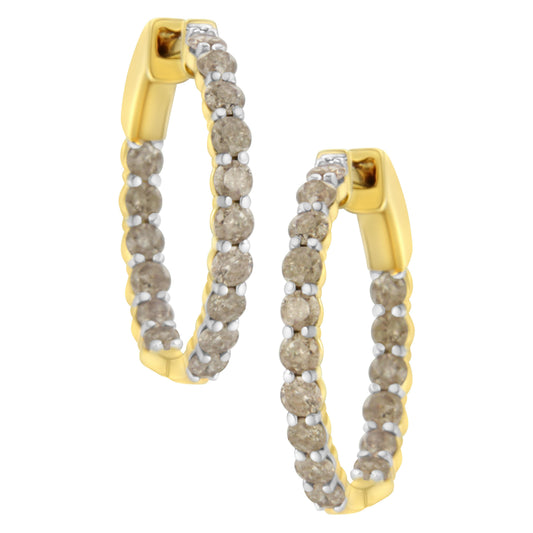 Pendientes de aro de oro amarillo de 10 quilates chapados en plata de ley con diamantes (2 ct. p.t., color K-L, claridad I2-I3)