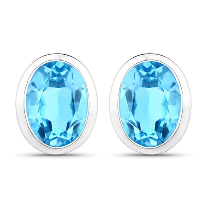 Pendientes de plata de ley .925 con topacio azul suizo auténtico de 4,00 quilates