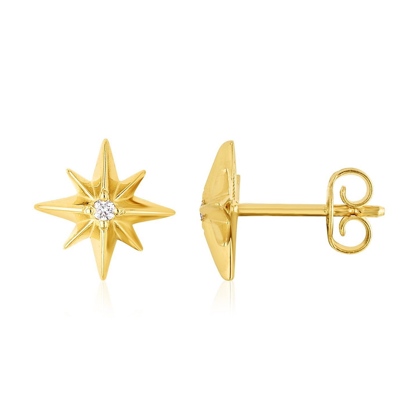 Pendientes de oro amarillo de 14 quilates con estrella polar y diamantes, alto pulido