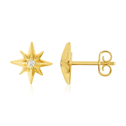 Pendientes de oro amarillo de 14 quilates con estrella polar y diamantes, alto pulido