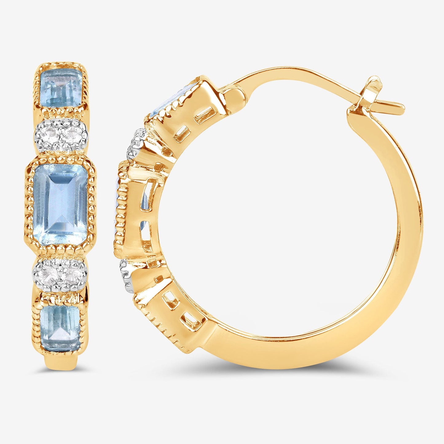 Pendientes de plata de ley .925 con topacio azul genuino de 2.66 quilates y topacio blanco