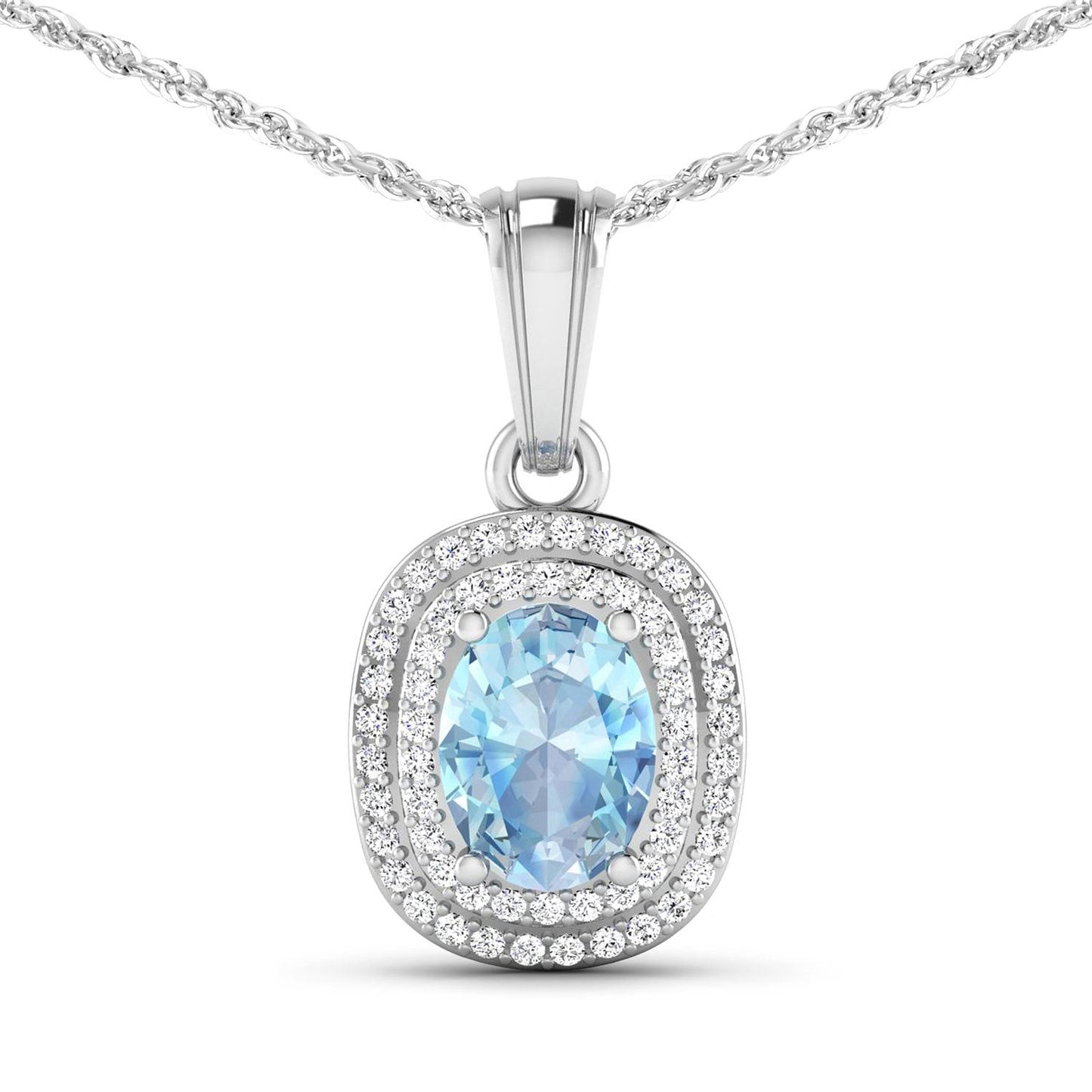 Colgante de oro blanco de 14 quilates con aguamarina auténtica de 1,35 quilates y diamantes blancos