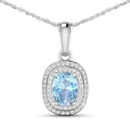Colgante de oro blanco de 14 quilates con aguamarina auténtica de 1,35 quilates y diamantes blancos