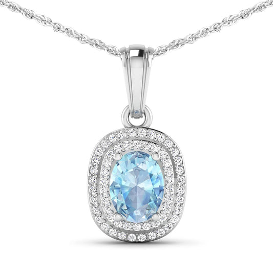 Colgante de oro blanco de 14 quilates con aguamarina auténtica de 1,35 quilates y diamantes blancos