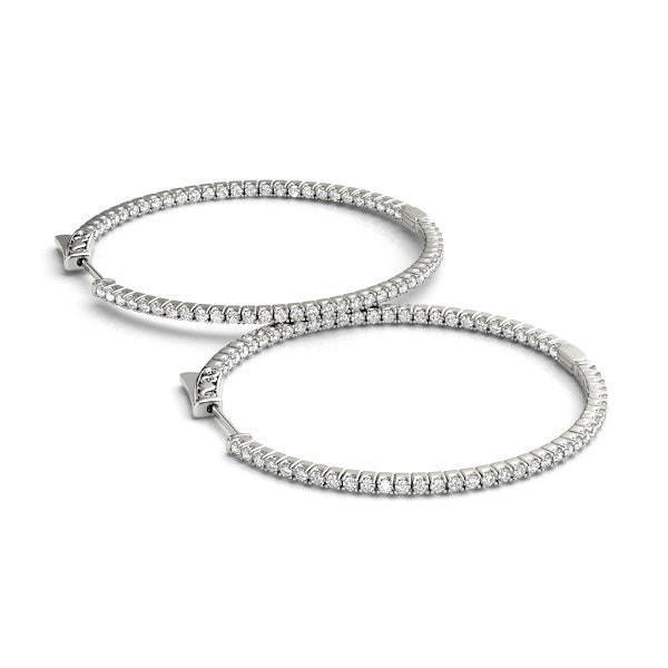 Pendientes de aro delgados de oro blanco de 14k con diamantes a doble cara (1 1/2 quilates en total)