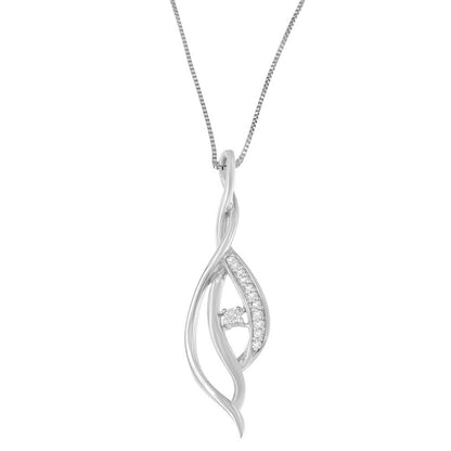 Espira Colgante de oro blanco de 10 quilates con acento de diamante redondo, diseño de cascada abierta y giro, 45,72 cm (1/10 Cttw, color J-K, claridad I1-I2)
