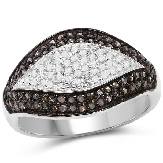 Anillo de plata esterlina .925 con 0,50 quilates de diamantes genuinos de color champán y diamantes blancos