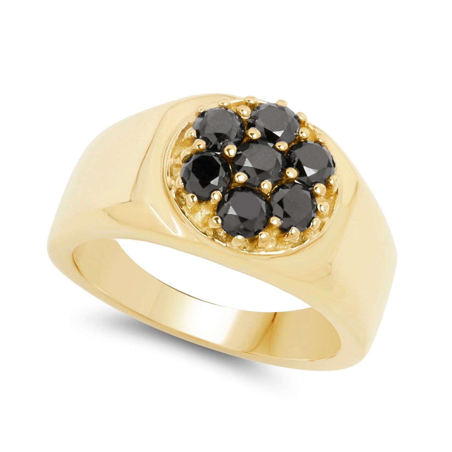Anillo de plata de ley .925 chapado en oro amarillo de 14 quilates con diamantes negros genuinos de 0.98 quilates