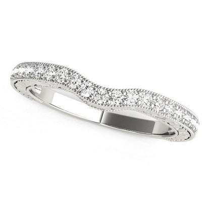 Anillo de diamantes curvo con milgrain estilo antiguo de oro blanco de 14k (1/4 quilate total)