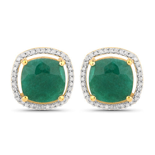 Pendientes de plata de ley .925 con esmeralda teñida de 4,40 quilates y diamantes blancos