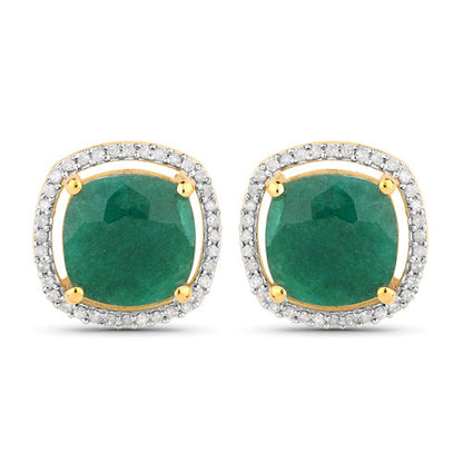 Pendientes de plata de ley .925 con esmeralda teñida de 4,40 quilates y diamantes blancos
