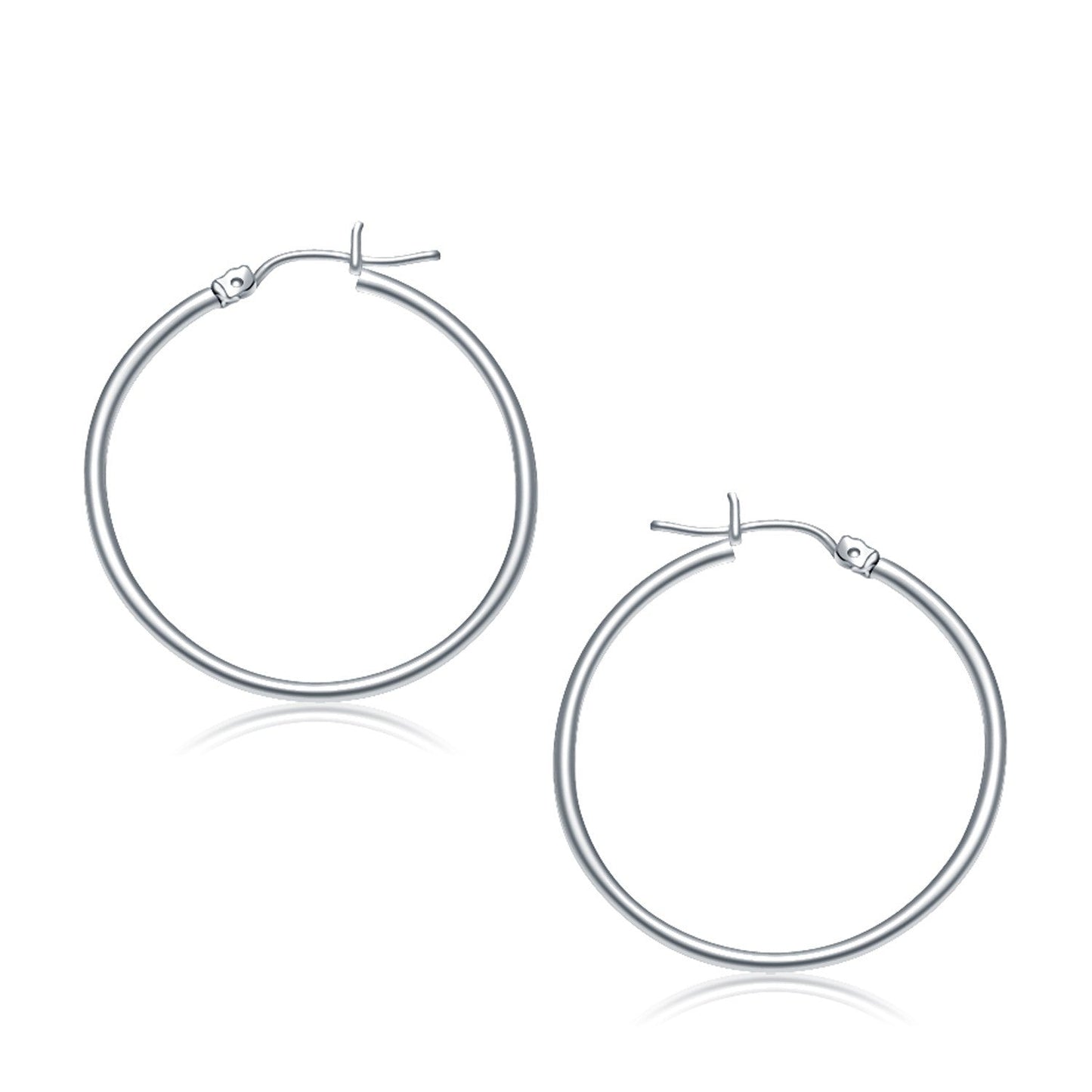Pendientes de aro pulidos de oro blanco de 14k (30 mm)