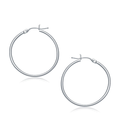 Pendientes de aro pulidos de oro blanco de 14k (30 mm)