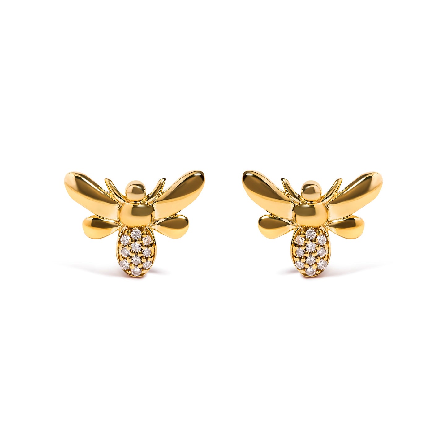 Pendientes de tuerca de abeja de oro amarillo de 10K con acento de diamante (color H-I, claridad I1-I2)
