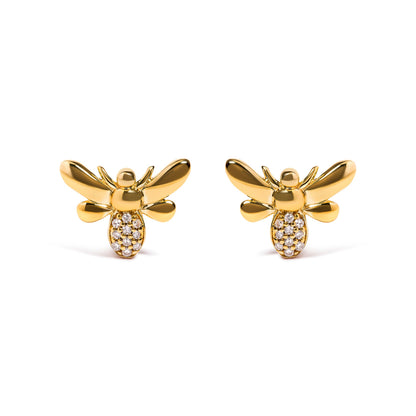 Pendientes de tuerca de abeja de oro amarillo de 10K con acento de diamante (color H-I, claridad I1-I2)