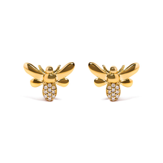 Pendientes de tuerca de abeja de oro amarillo de 10K con acento de diamante (color H-I, claridad I1-I2)