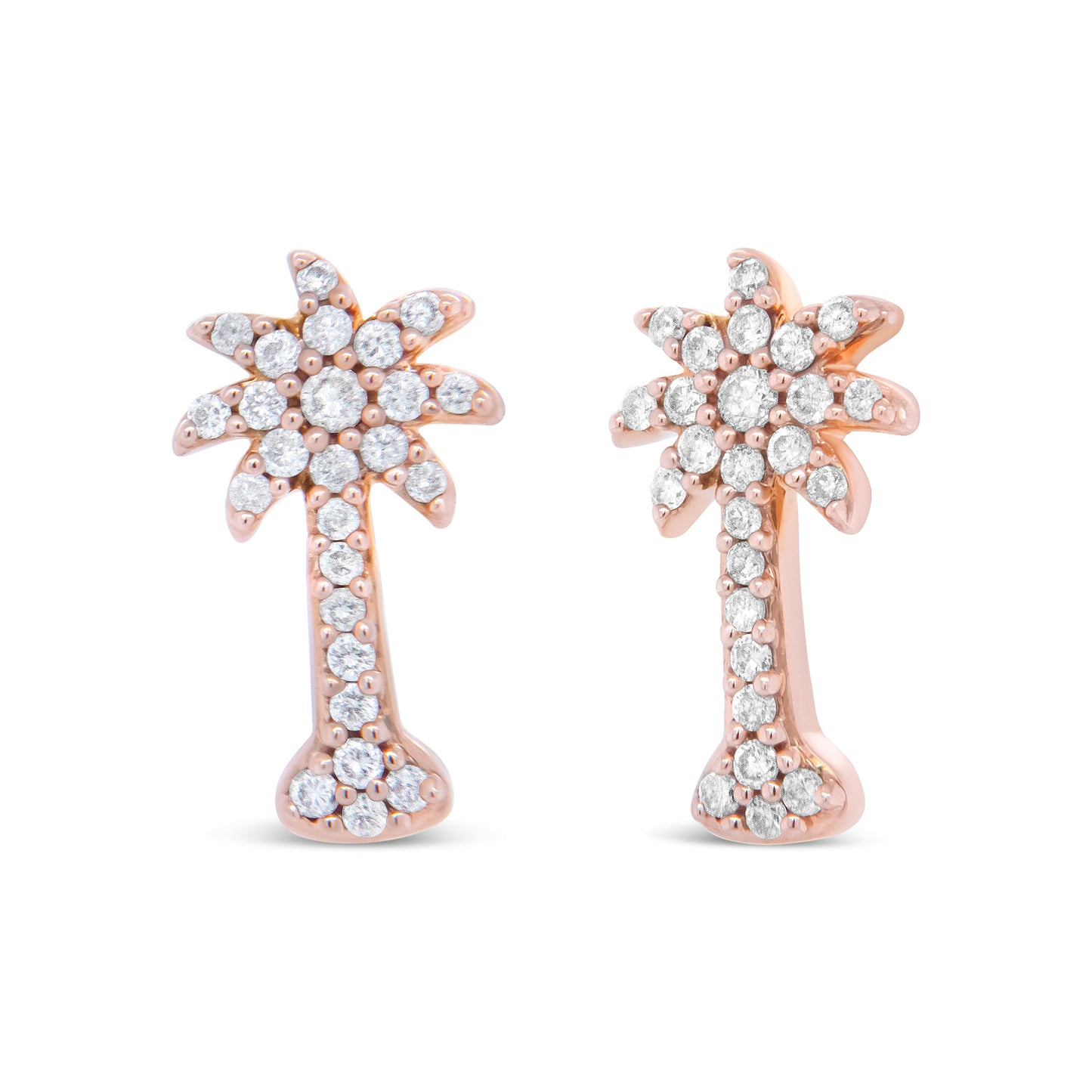 Aretes con poste de oro rosa de 10K y diamantes de 1/4 Cttw con forma de palmera (color H-I, claridad I1-I2)